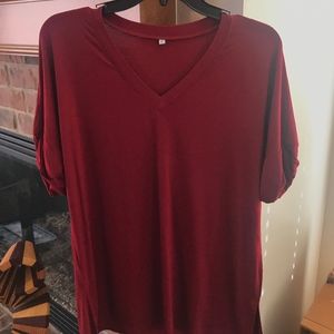 Comfy Red Tunic Tee w/ Folded Sleeves